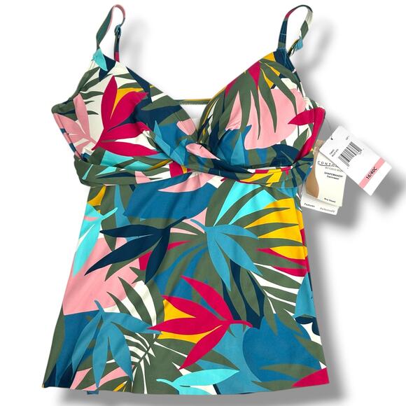 NEW Contours Coco Reef Tankini Top SZ 16 Bra Size 40C Olive Green Blue Tropical - Picture 4 of 12